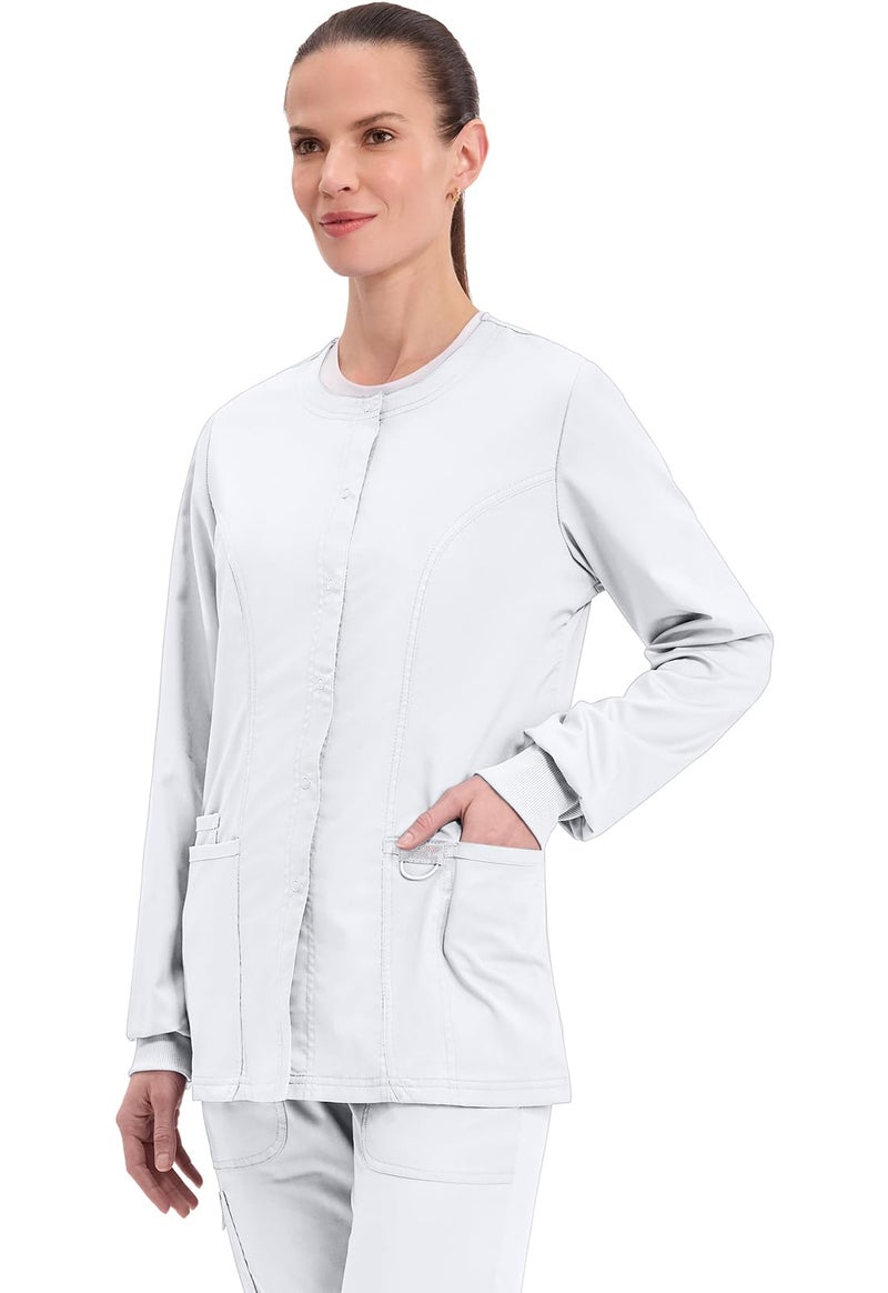 Cherokee Women's Snap Front Warm-up Jacket, White, Large - Image 3